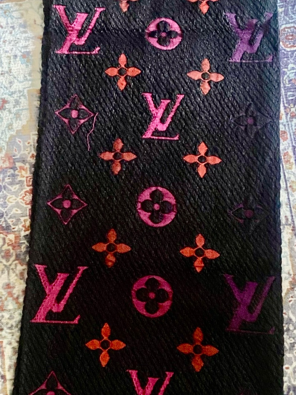 New Monogram Gradient Scarf in Black and Burgundy - Picture 5 of 6